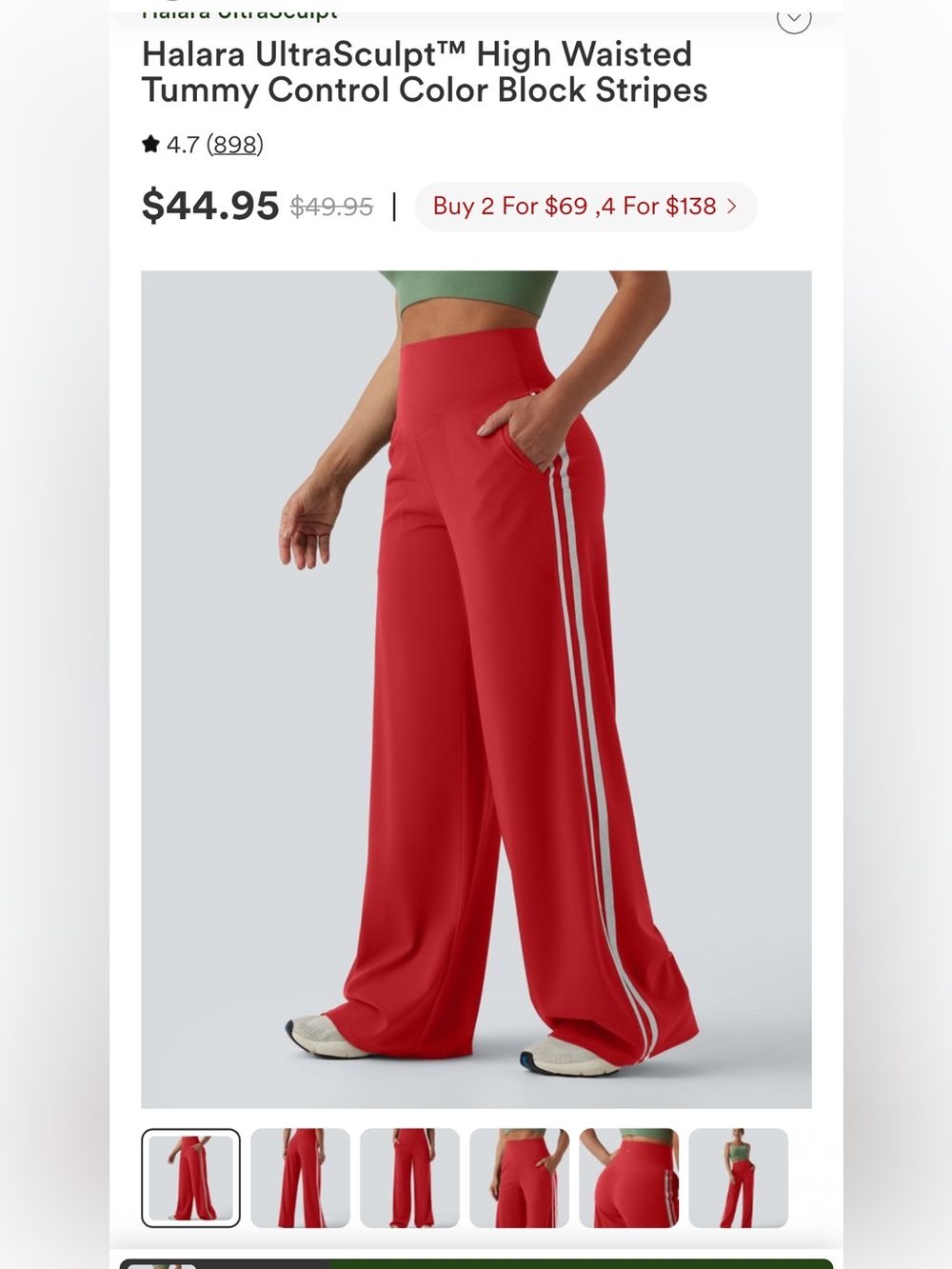 Halara UltraSculpt High-Waisted Wide-Leg Pants with Side Stripes - Red